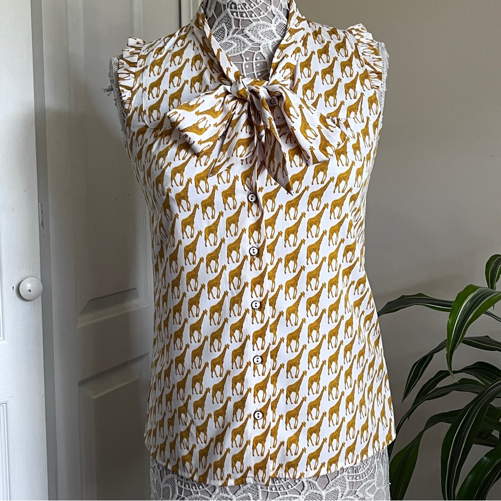Tommy Hilfiger Gold and White Blouse giraffe print